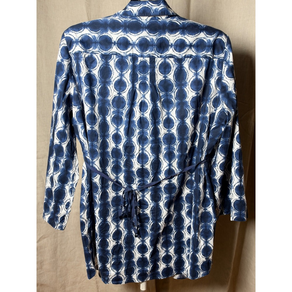 Lafayette 148 New York Belted Tunic Blouse Women's 16 Blue White Shibori Print - Picture 2 of 7